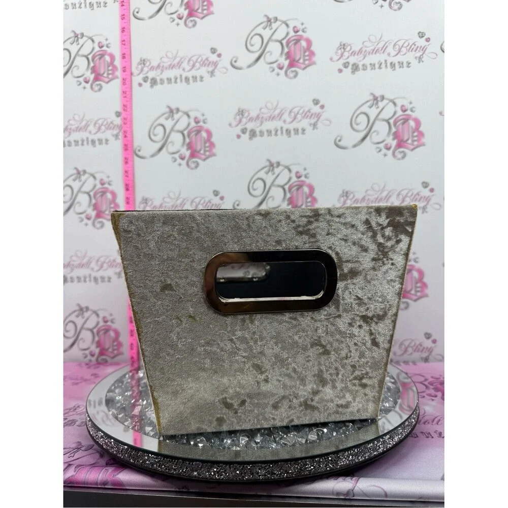 Storage bin shiny metal handles Velvet Fabric Storage Bin - Taupe